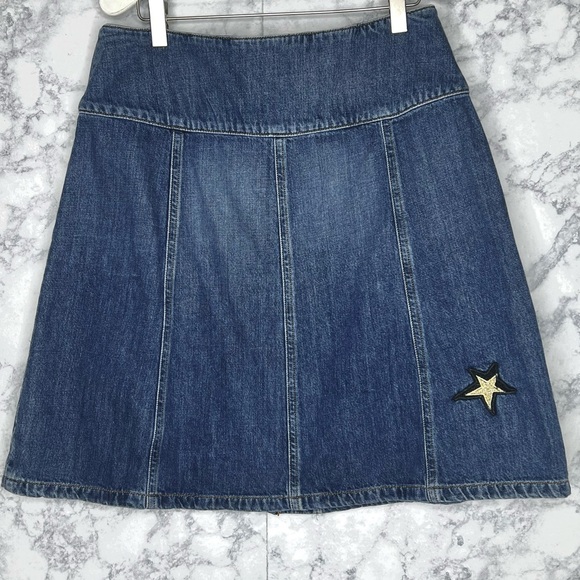 ⭐️ EMPORIO ARMANI A Line Y2K Denim Skirt Women’s 8 Cosmic Galaxy Patches - Picture 3 of 11